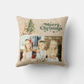 ベージュバーラップ写真フォックスツリーグリーンクリスマス クッション (裏面)