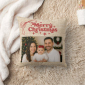 ベージュバーラップ写真赤い弓の手でクリスマスを描く クッション (ブランケット)