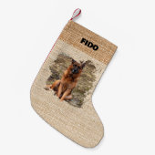 ベージュバーラップ名の写真モダン スモールクリスマスストッキング (正面 (吊り時))