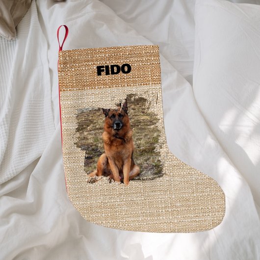 ベージュバーラップ名の写真モダン スモールクリスマスストッキング