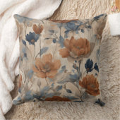 ベージュバーンオレンジダスティネイビーブルーフローラ クッション (ブランケット)