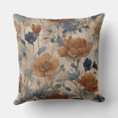 ベージュバーンオレンジダスティネイビーブルーフローラ クッション (裏面)