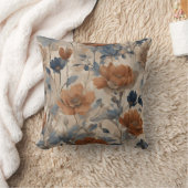 ベージュバーンオレンジダスティネイビーブルーフローラ クッション (ブランケット)