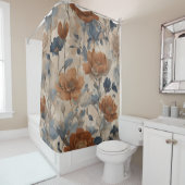 ベージュバーンオレンジダスティネイビーブルーフローラ シャワーカーテン (インサイチュ)