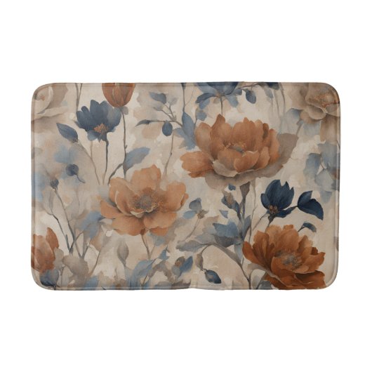 ベージュバーンオレンジダスティネイビーブルーフローラ バスマット (正面)