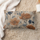 ベージュバーンオレンジダスティネイビーブルーフローラ ランバークッション (ブランケット)