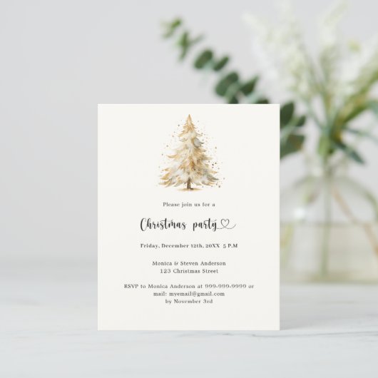 ベージュパインツリースノークリスマスパーティの招待状 (スタンド正面)
