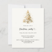 ベージュパインツリースノークリスマスパーティの招待状 (正面)