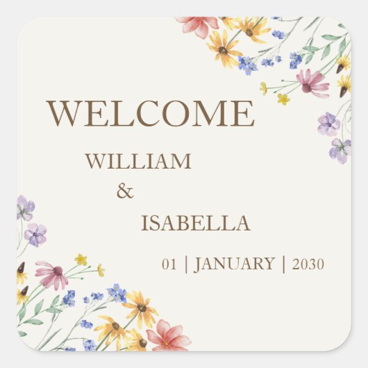 ベージュパステルワイルドフラワー スクエアシール (正面)