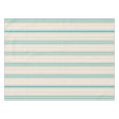 ベージュパステル調のモモ及びティール（緑がかった色）のストライプ テーブルクロス (正面(横))