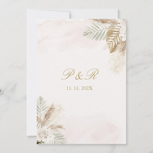 ベージュパンパスエレガントウェディング招待状スペインのイン 招待状 (裏面)