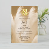 ベージュパンパスグラス中国のズ結婚ズ 箔招待状 (立ち正面)