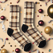 ベージュパーソナライズされたとブラウンタータンチェックのプレイドカスタム ソックス