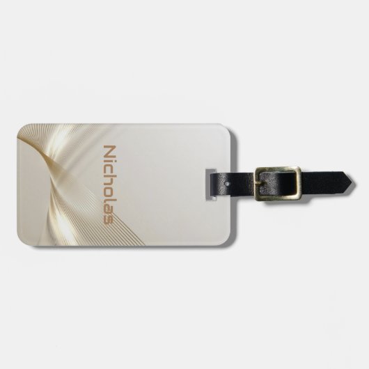 ベージュパーソナライズされたと金ゴールドの荷札 ラゲッジタグ (正面横)
