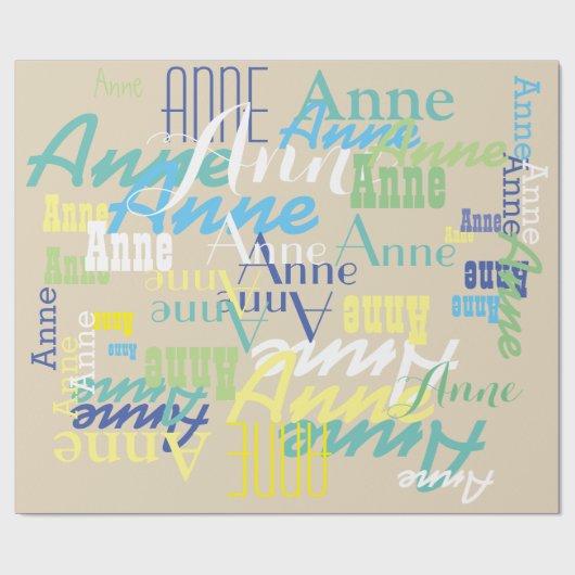 ベージュパーソナライズされたの色の子供の名前パターン ラッピングペーパー (フラット)