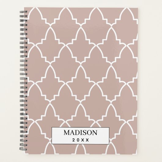 ベージュパーソナライズされたモロッコ格子パターン プランナー手帳 (正面)