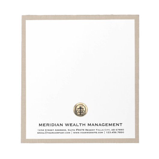 ベージュパーソナライズされたリネンプリントメモ帳 ノートパッド (正面)