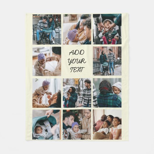 ベージュパーソナライズされた11フォトコラージュ フリースブランケット (正面)
