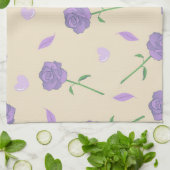 ベージュパープルトロピカルボタニカル キッチンタオル (折り畳み)