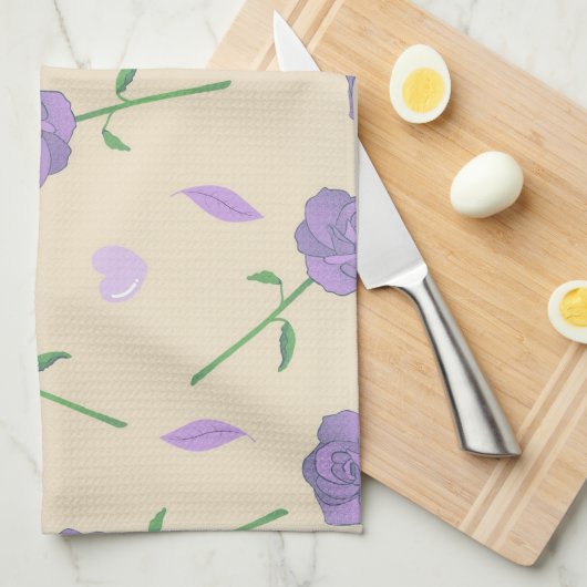 ベージュパープルトロピカルボタニカル キッチンタオル (四つ折り)