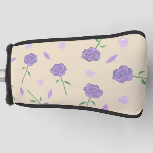 ベージュパープルバラフローラボホボタニカルパターン ゴルフヘッドカバー (正面)