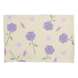 ベージュパープルバラフローラボホボタニカルパターン 枕カバー