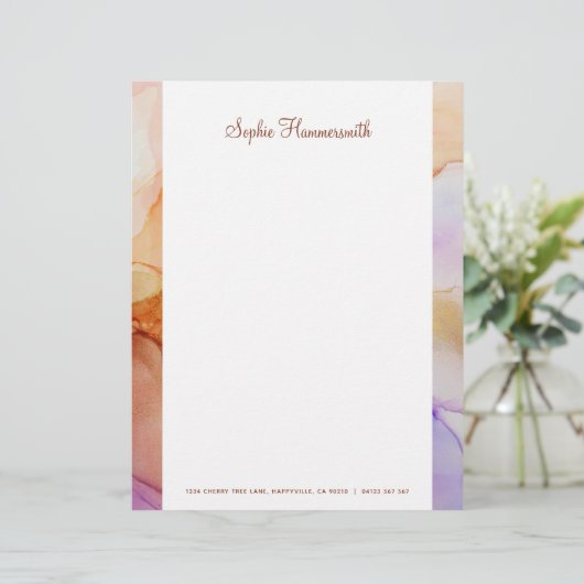 ベージュパープル抽象芸術名文房具紙 レターヘッド (スタンド正面)