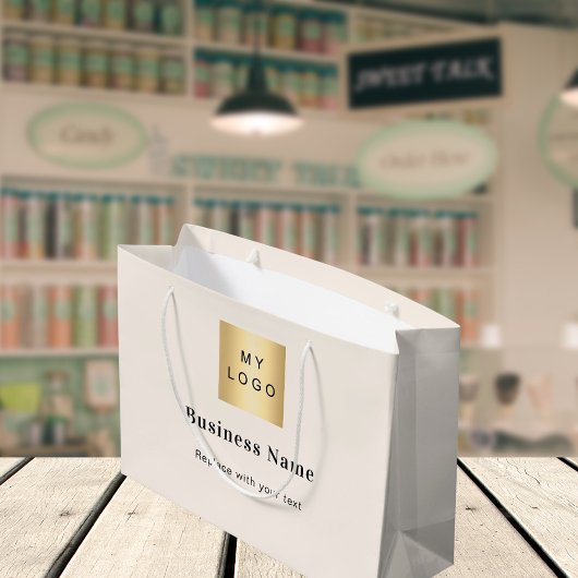 ベージュビジネスロゴ名文字 ラージペーパーバッグ