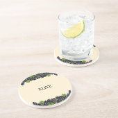 ベージュビーヴに緑のを付けた紫色の青いブドウ コースター (側面)