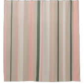 ベージュピンクとグリーンのストライプ シャワーカーテン (正面)