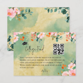 ベージュピンクの花のボタニカル柄の卒業 エンクロージャーカード