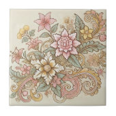 ベージュピンクイエローボホインドネシアろうけつ染め タイル (正面)