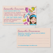 ベージュピンクジャニターレディーカートゥーンハウスクリーン 名刺 (正面/裏面)