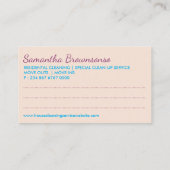 ベージュピンクジャニターレディーカートゥーンハウスクリーン 名刺 (裏面)