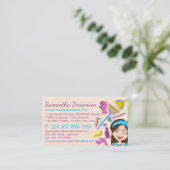 ベージュピンクジャニターレディーカートゥーンハウスクリーン 名刺 (スタンド正面)