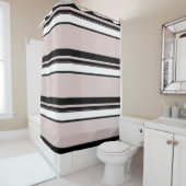 ベージュピンクホワイトブラックストライプズクラッシーストライプ シャワーカーテン (インサイチュ)