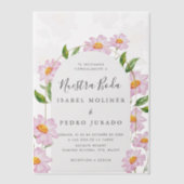 ベージュピンクボタニカルヌエストラスペインのボダ結婚ズ ベラム紙招待状 (正面)