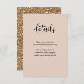 ベージュピンクモダン金ゴールド結婚グリッター詳細 出欠カード (正面/裏面)