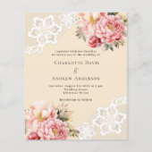 ベージュピンクローズフローラレース結婚式招待状 (正面)