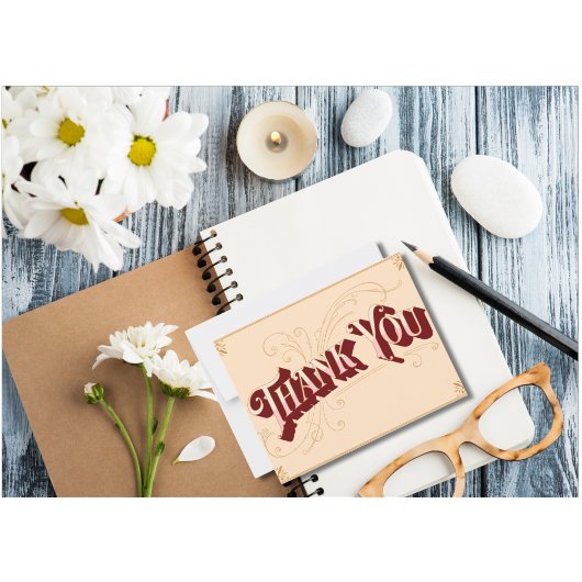 ベージュピンクヴィンテージアートミニマリスト サンキューカード