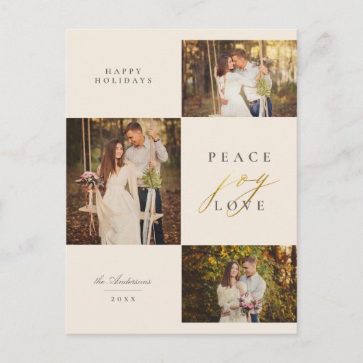 ベージュピースジョイラブタイポグラフィ3フォトコラージュ シーズンポストカード (正面)
