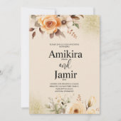 ベージュピーチドリーミーウォーターカラー結婚フローラ 招待状 (正面)