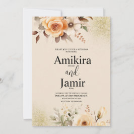 ベージュピーチドリーミーウォーターカラー結婚フローラ 招待状