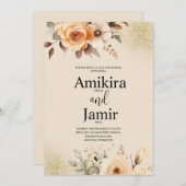 ベージュピーチドリーミーウォーターカラー結婚フローラ 招待状 (正面/裏面)