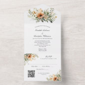 ベージュピーチニュートラルフローラQRコード結婚ズ オールインワン招待状 (内側)