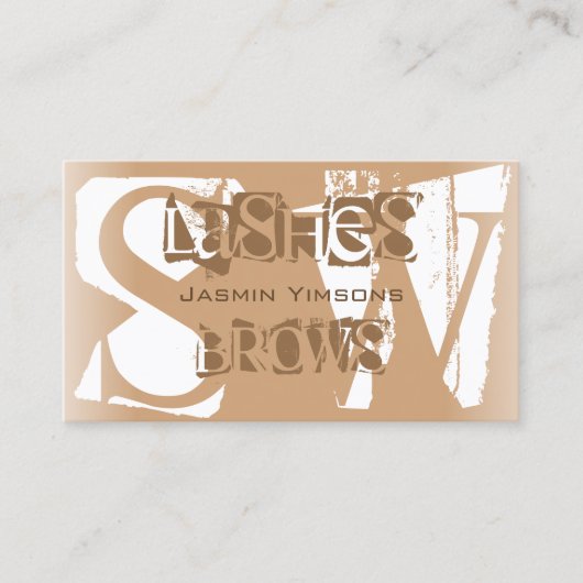 ベージュファンシーとホワイトシック、イニシャル付きスタイリッシュ 名刺 (正面)