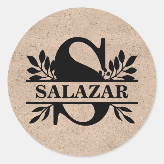 ベージュフェイククラフトブラック葉ズスプリットモノグラムS ラウンドシール (正面)