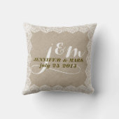 ベージュフェイクリネン&ホワイトレース結婚ズピロー クッション (裏面)