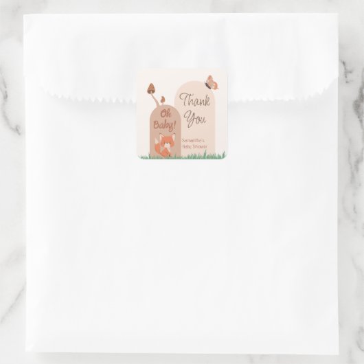 ベージュフォレストをテーマにしたキツネベビーシャワー スクエアシール (バッグ)