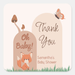 ベージュフォレストをテーマにしたキツネベビーシャワー スクエアシール